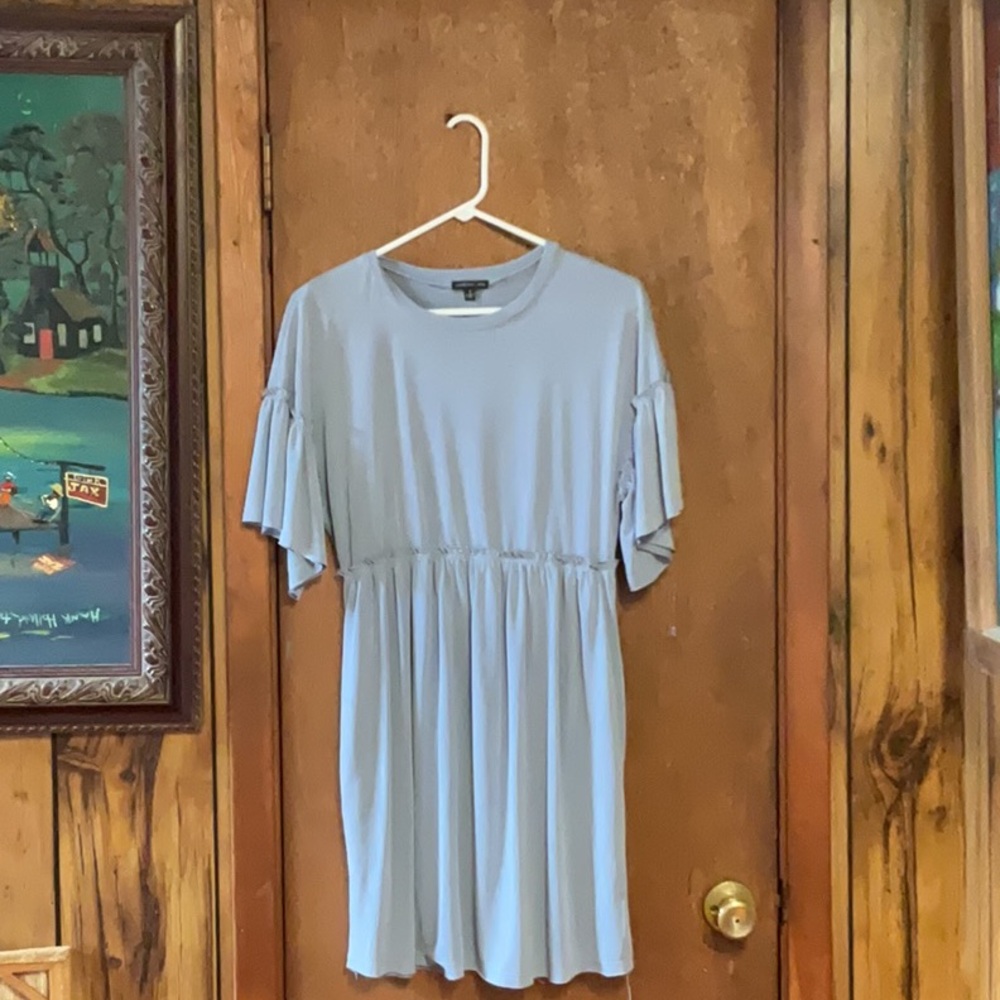 Blue Ruffled Short Sleeve Tunic